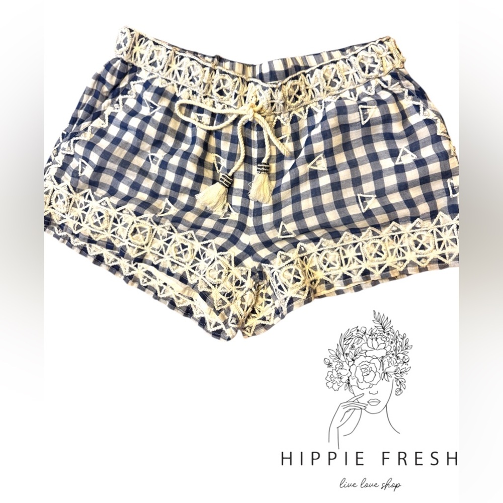 Calypso St.Barths Bejeweled Navy & White Pull on High Waist Shorts XS
